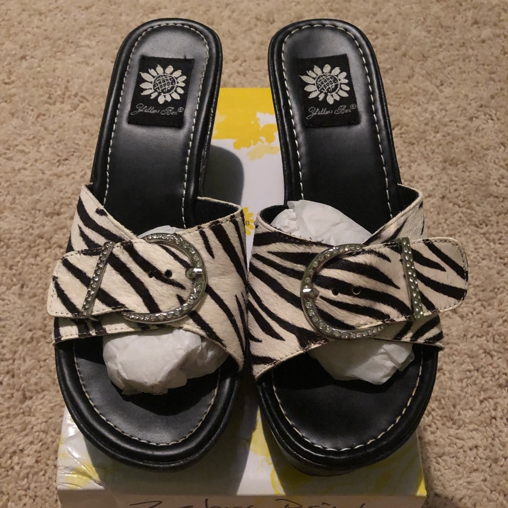 Yellow Box Zebra Print Wedge Sandals Size 7.5.